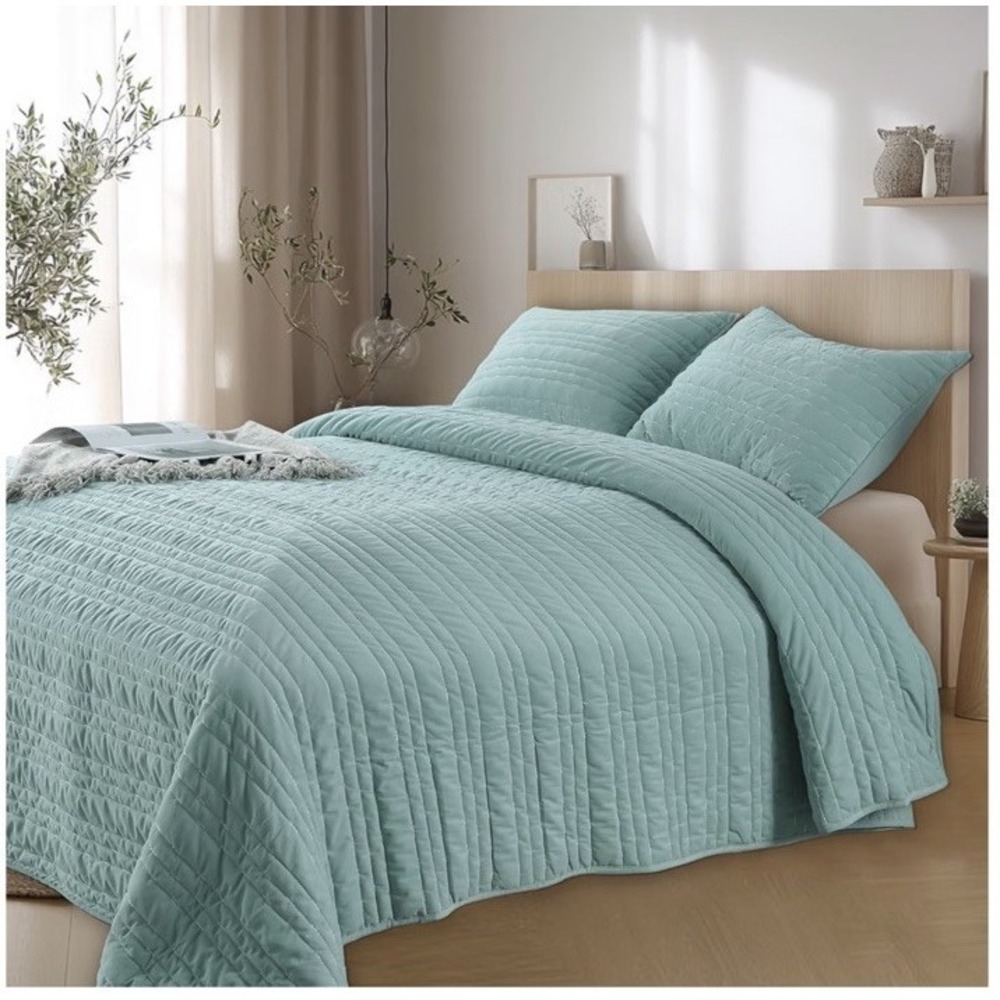 Kasentex Velvet Quilt Set Luxury Quilt 3PC Set Full/ Queen Lake Blue
